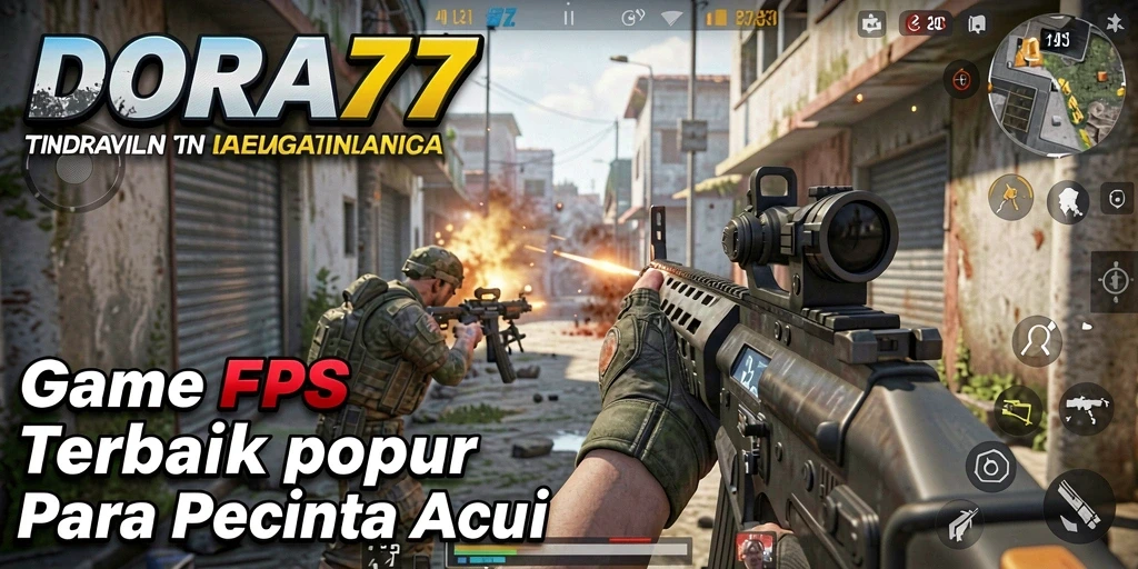 Screenshot gameplay DORA77 menampilkan aksi tembak-menembak yang mendebarkan.