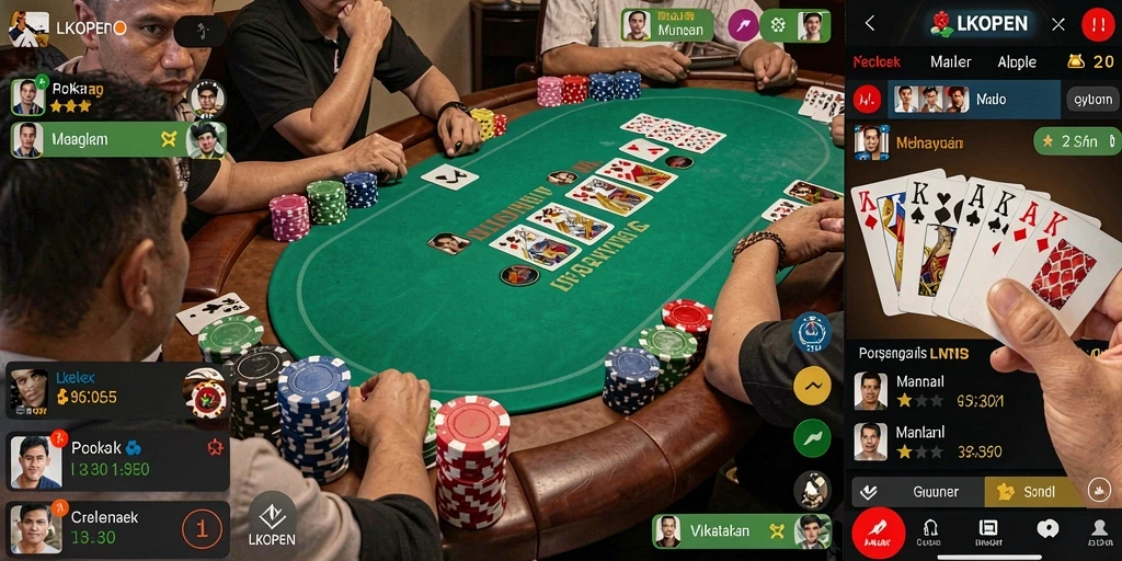Screenshot gameplay LKOPEN menampilkan aksi seru dalam permainan Poker.
