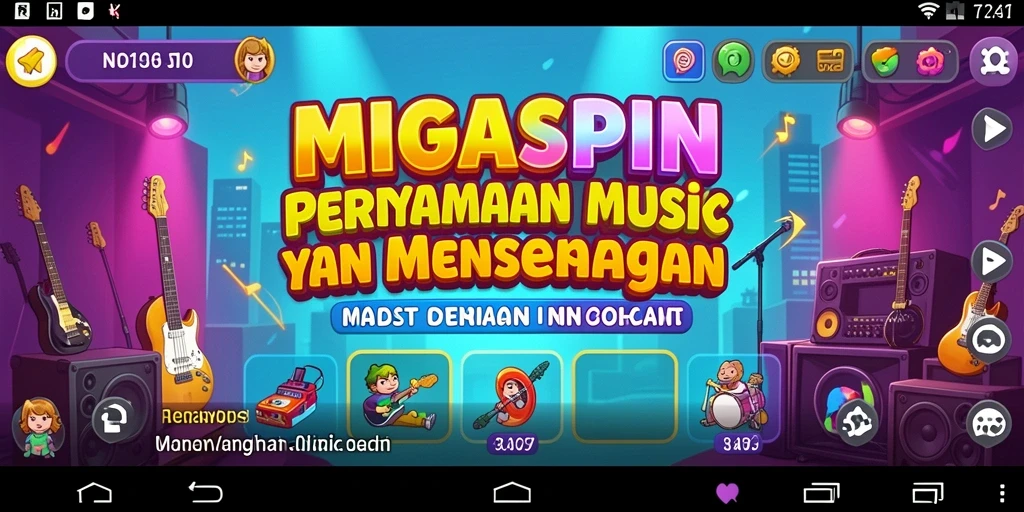 Tampilan gameplay seru dalam MIGASPIN yang menampilkan berbagai tantangan musik.