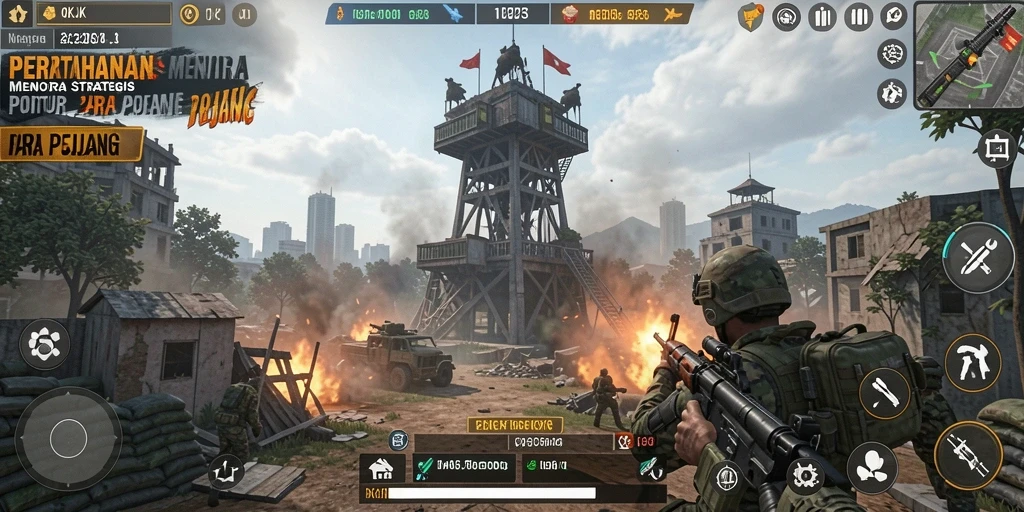 Screenshot permainan OKJK menampilkan aksi mendebarkan dalam Tower Defense.