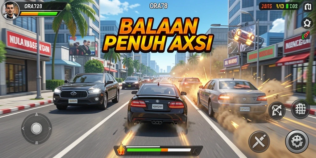 Screenshot gameplay ORA78 yang menampilkan aksi balapan seru.