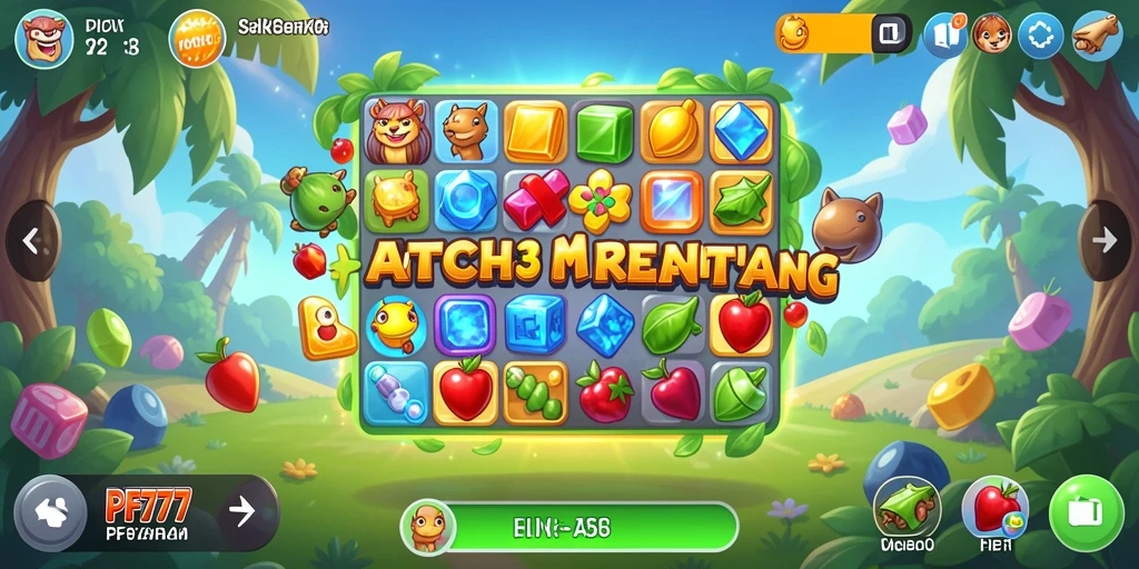 Tangkapan layar gameplay PF777 yang menampilkan tantangan Match-3 yang seru.