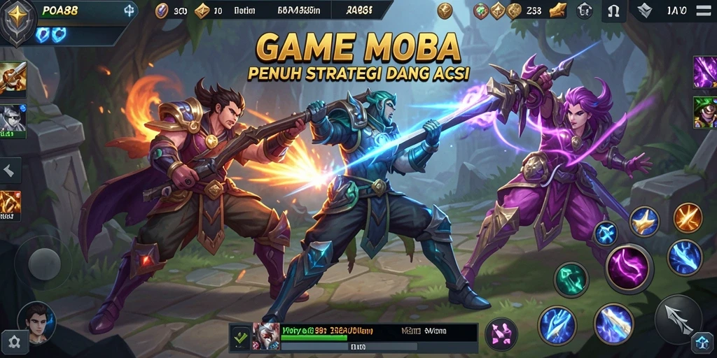 Gambar permainan POA88 menampilkan aksi seru dalam pertarungan MOBA.