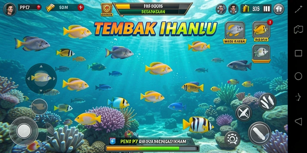 Tampilan gameplay PP7 saat menembak ikan yang berwarna-warni.