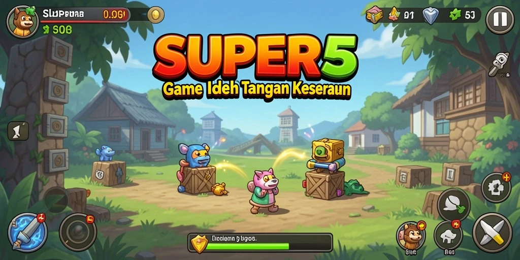 Screenshot menunjukkan karakter dan gameplay menarik dari SUPER5.