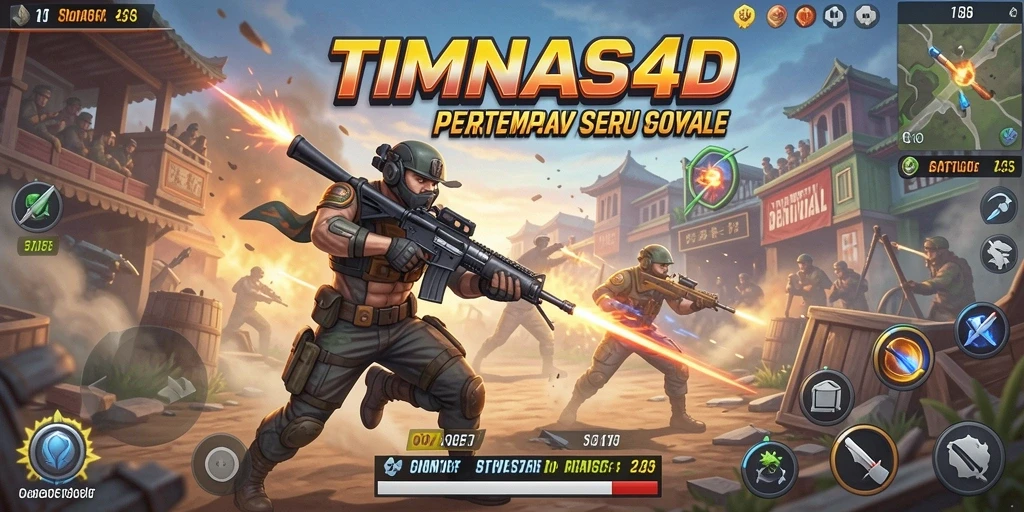 Tangkapan layar utama TIMNAS4D menampilkan aksi seru dalam pertempuran Battle Royale.