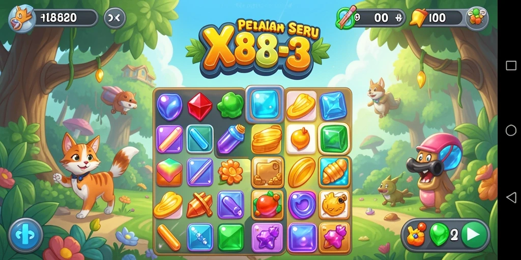 Tampilan seru gameplay X88 dalam permainan Match-3.